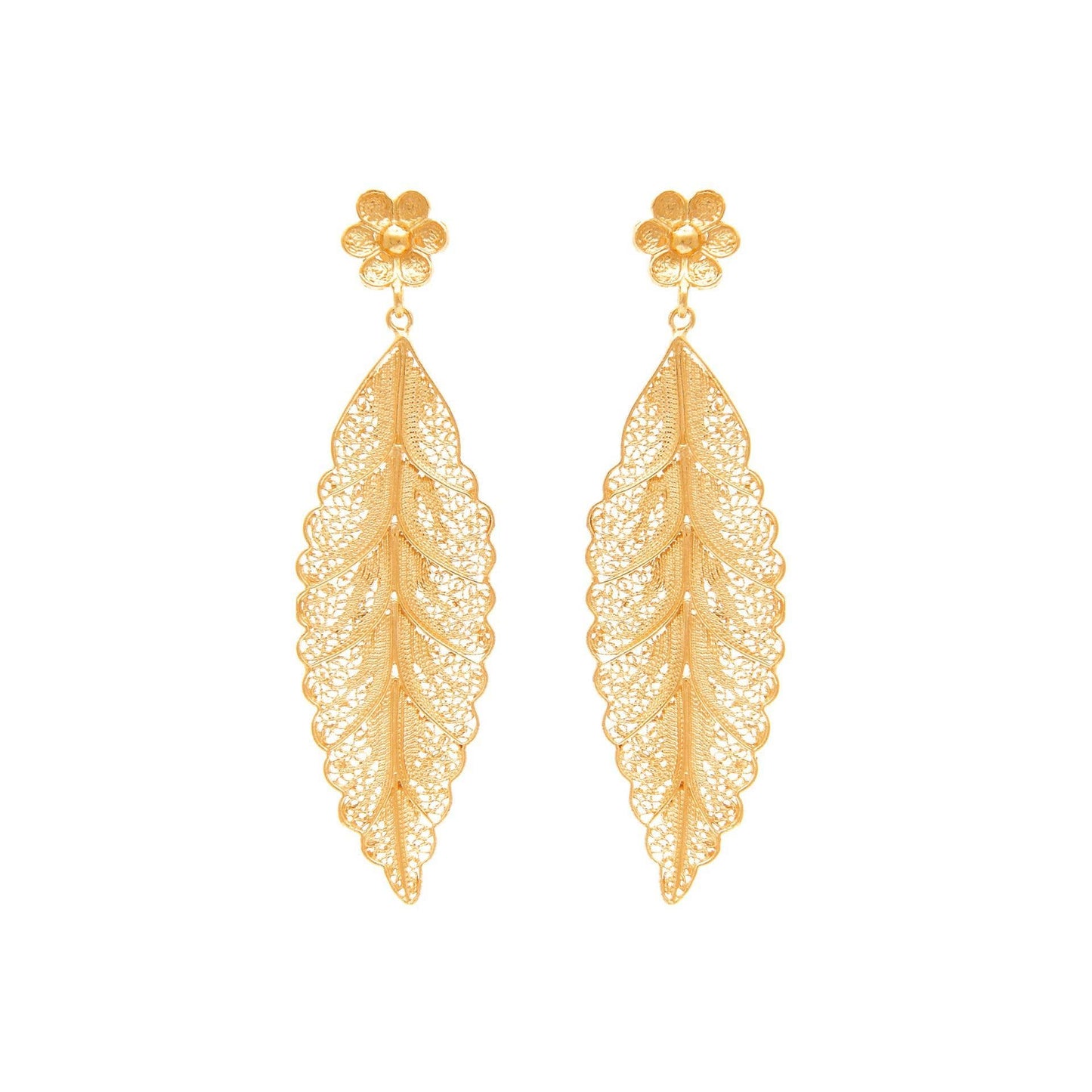 Oorbellen Leaf in verguld zilver
