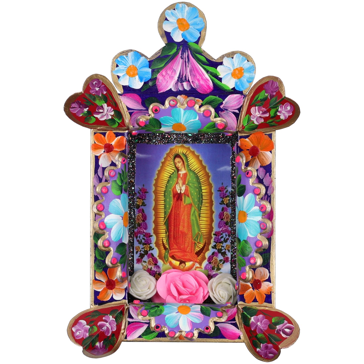 Bloemenframe handgemaakt in Mexico met Guadalupe