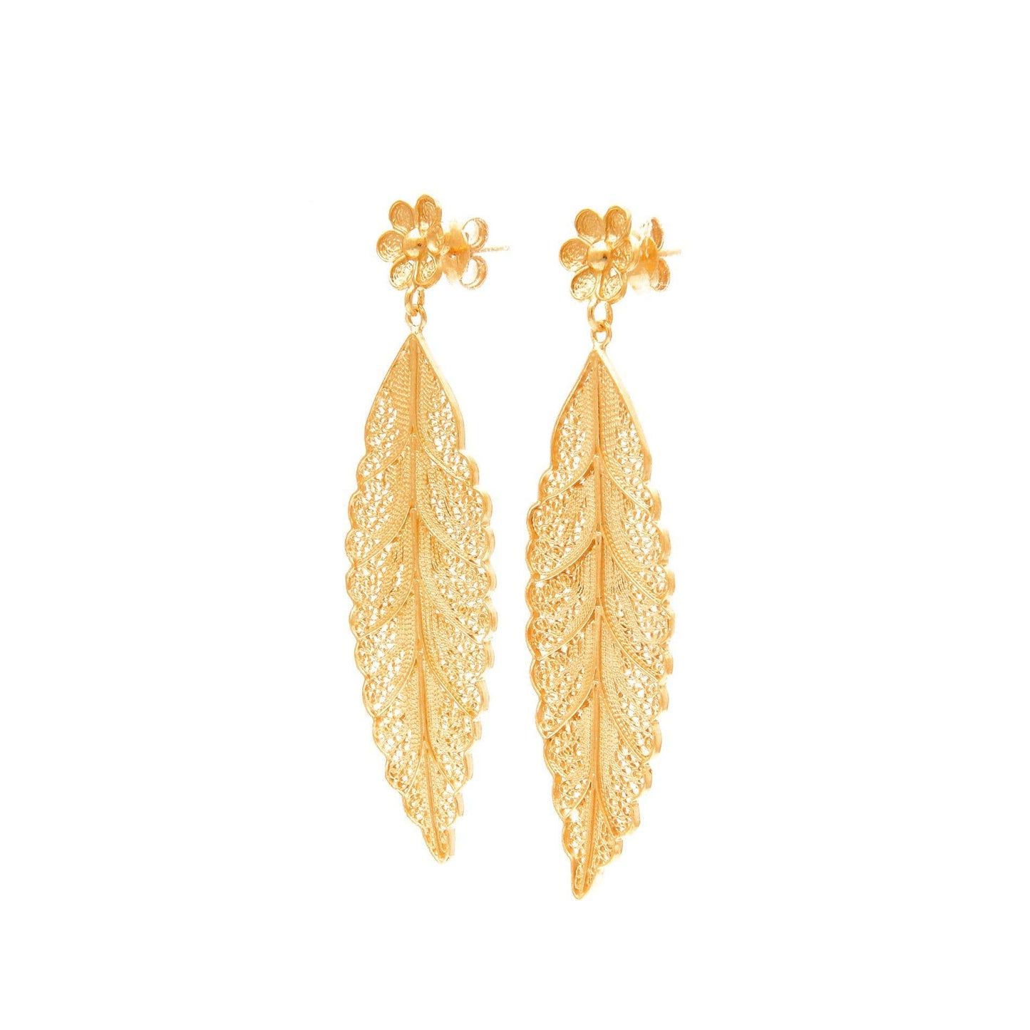 Oorbellen Leaf in verguld zilver