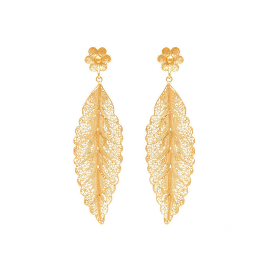 Oorbellen Leaf in verguld zilver