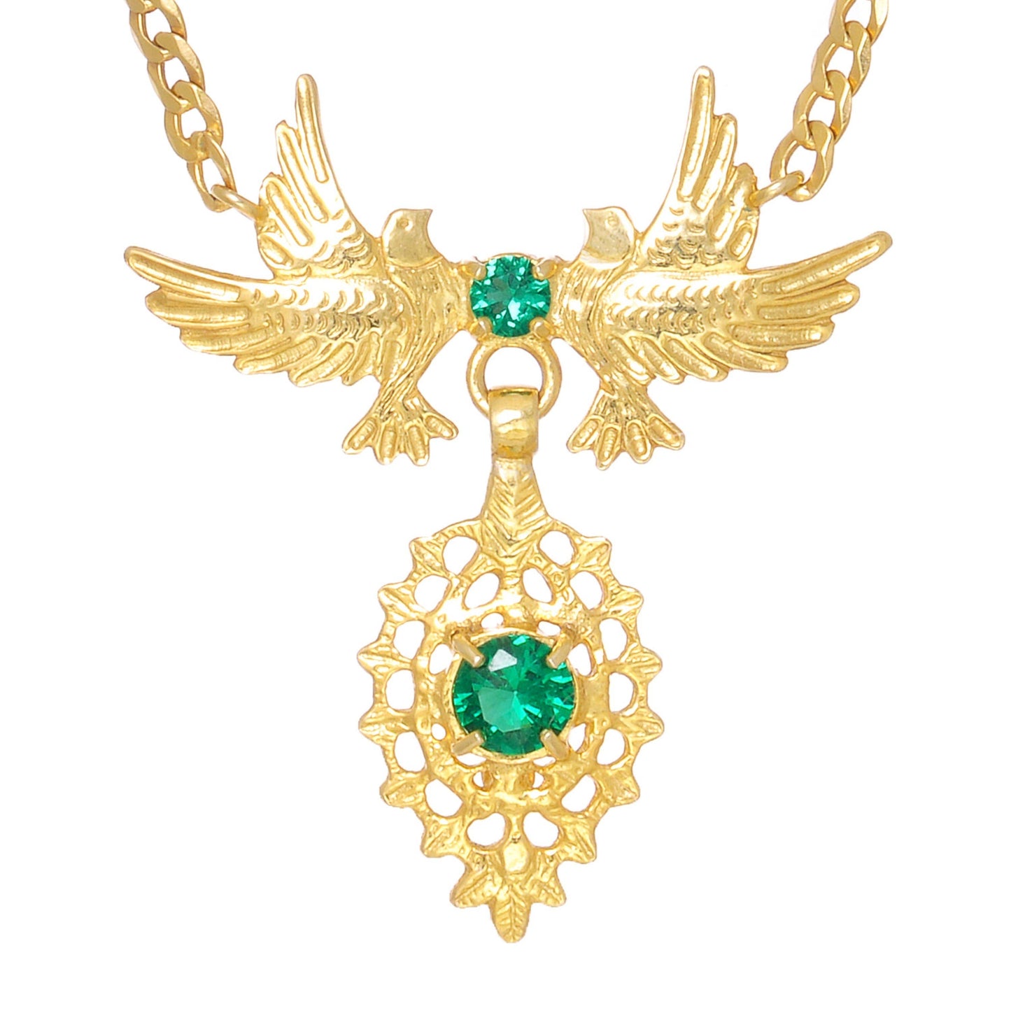 Ketting Koningin Duif Groen in Verguld Zilver
