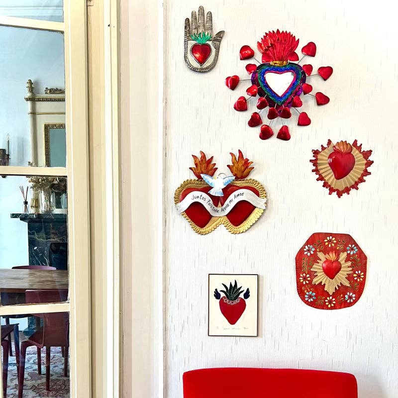 Mexicaanse handgemaakte 3D tinnen Ex Voto hartspiegel