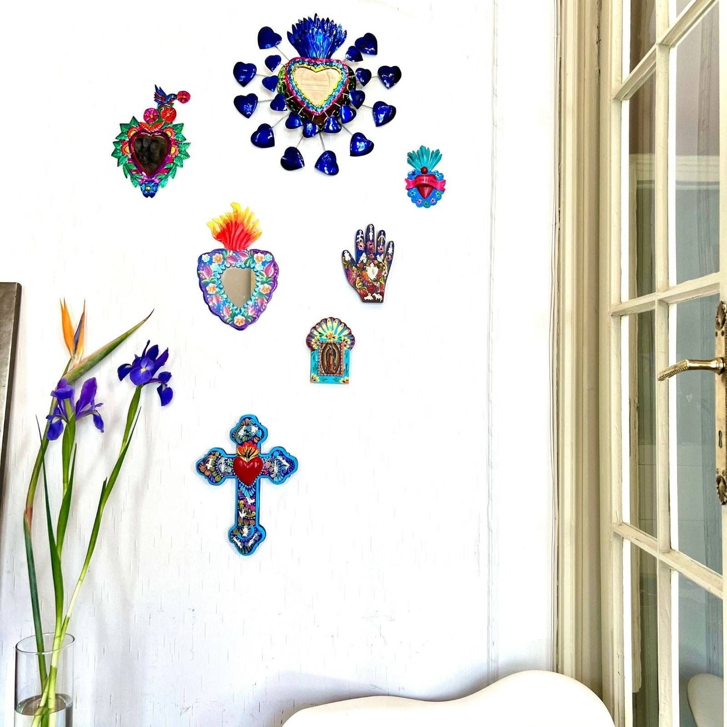 Mexicaans handgemaakt houten Folk Ex Voto kruis met hart