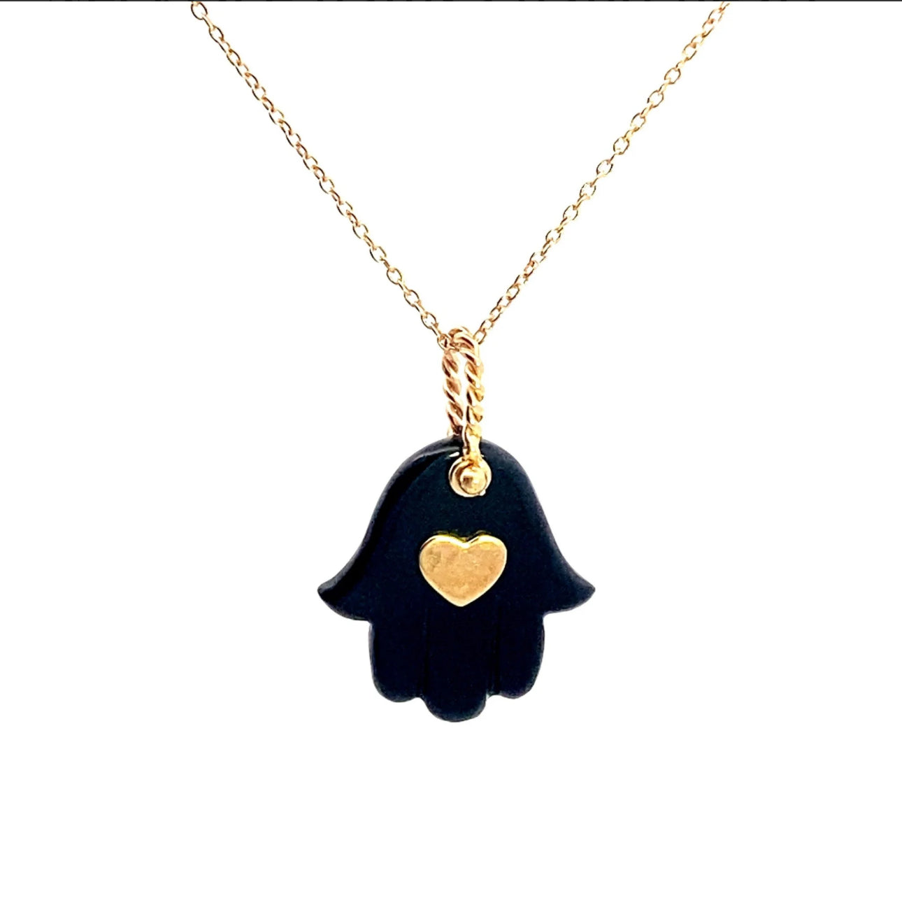 PScallme Necklace hamsa hand heart black goldplated