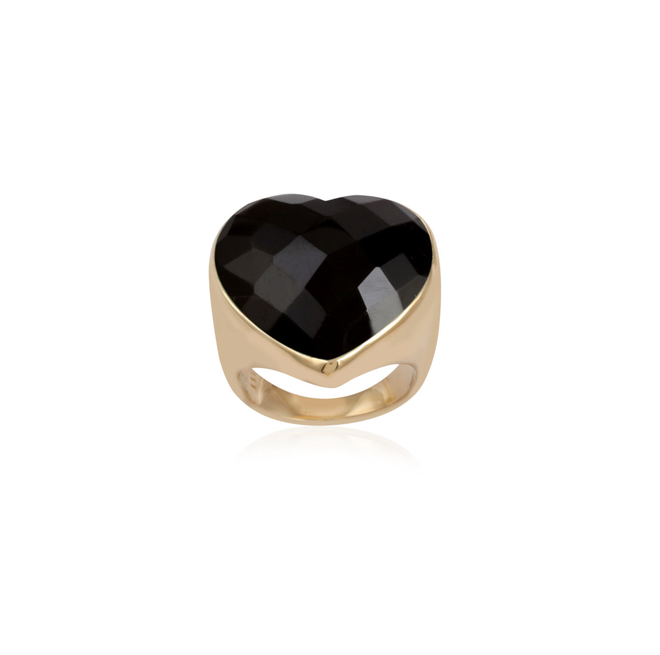 PScallme Ring heart stone black goldplated to