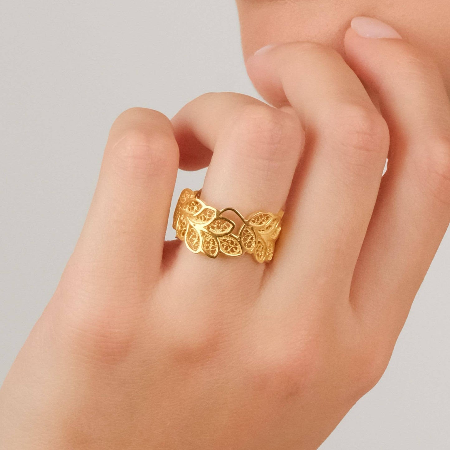 Ringbladeren in verguld zilver
