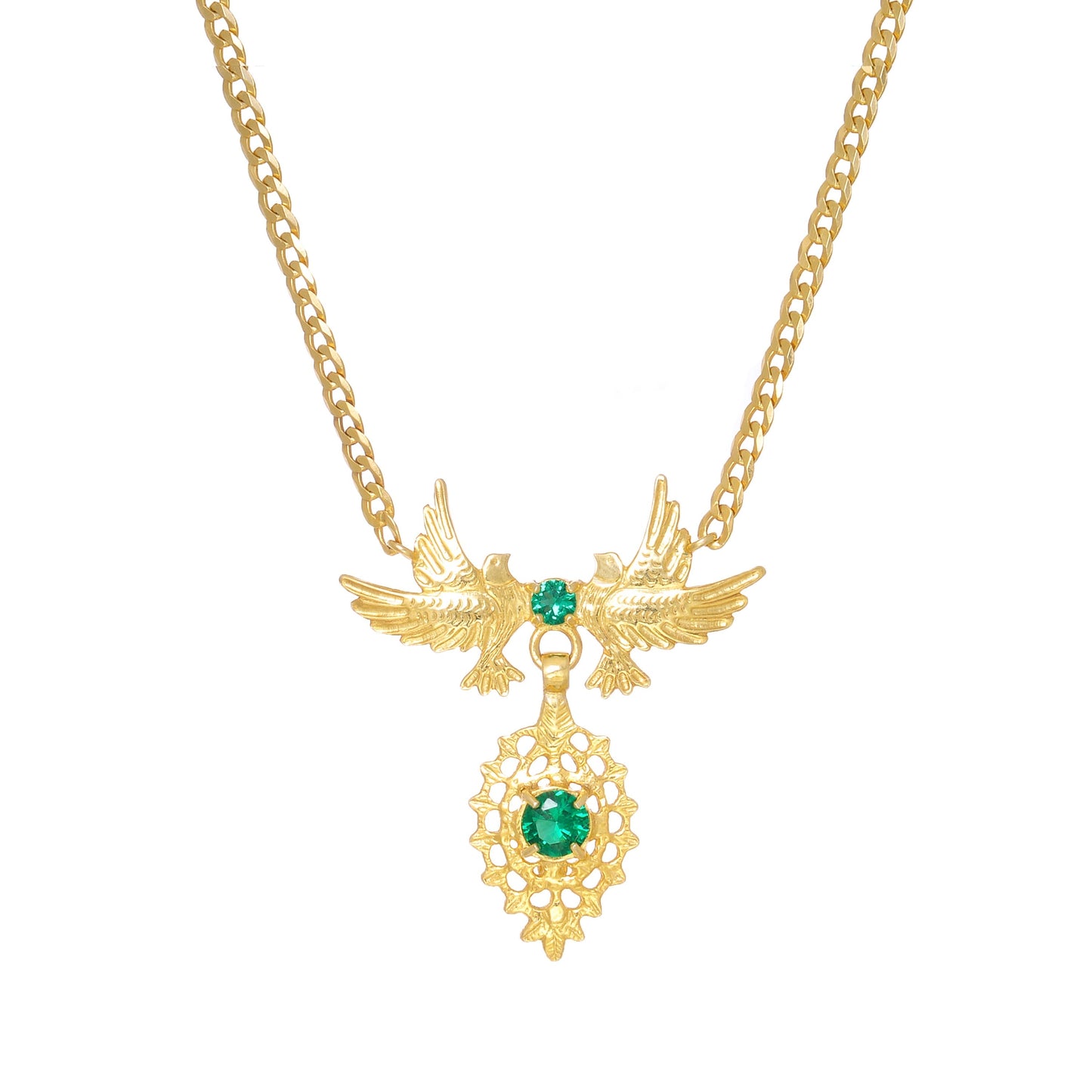Ketting Koningin Duif Groen in Verguld Zilver