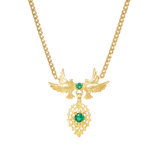 Ketting Koningin Duif Groen in Verguld Zilver